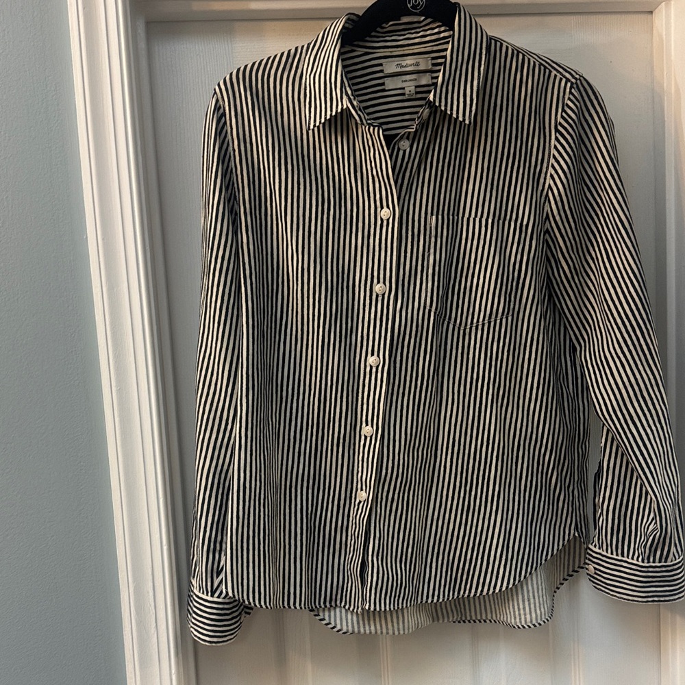 Madewell Black and White Striped Button-Down Shirt